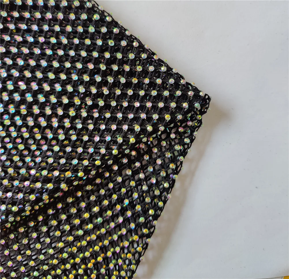 SS10 Black Rhinestones Mesh Fabric Crystal AB Stones Net Strass Rhinestones For Dresses 40X100cm