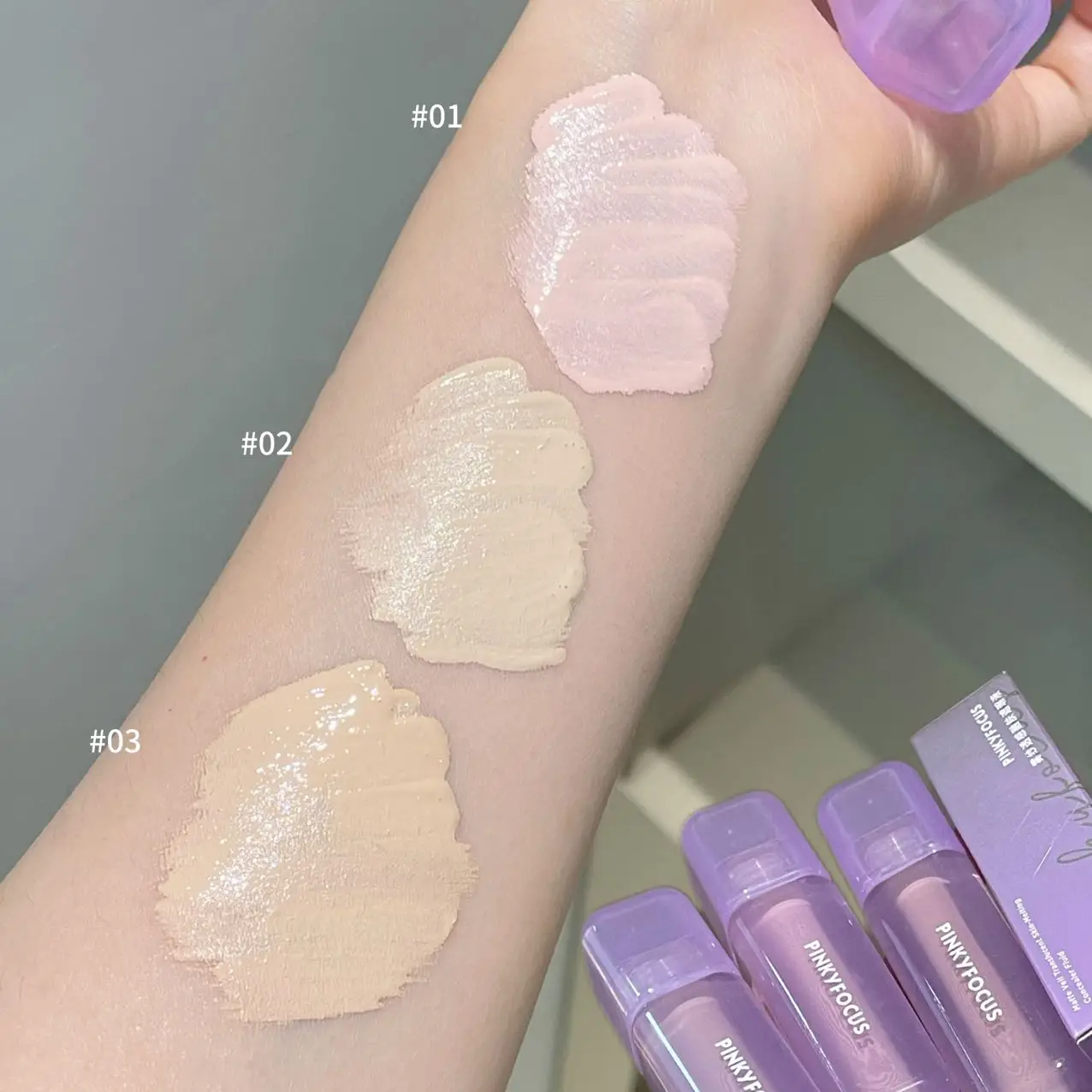 سائل خافي عيوب البشرة الشفاف من Pinkyfocus، مرطب، شفاف ومنعش، تفتيح طبيعي وثلاثي الأبعاد، يدوم طويلاً وليس من السهل أن يخرج، سائل كريم أساس خافي عيوب البشرة