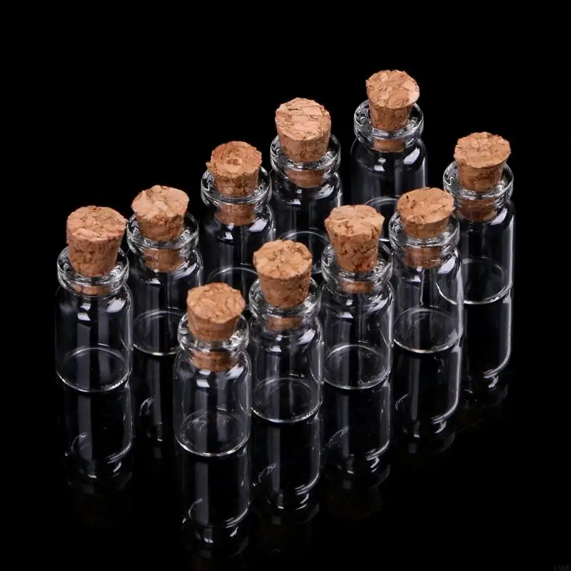 U90E 10pcs Mini -Glas für Wunschflaschenfläschchen mit Kork Stopper -Speicher Anhänger 0 5