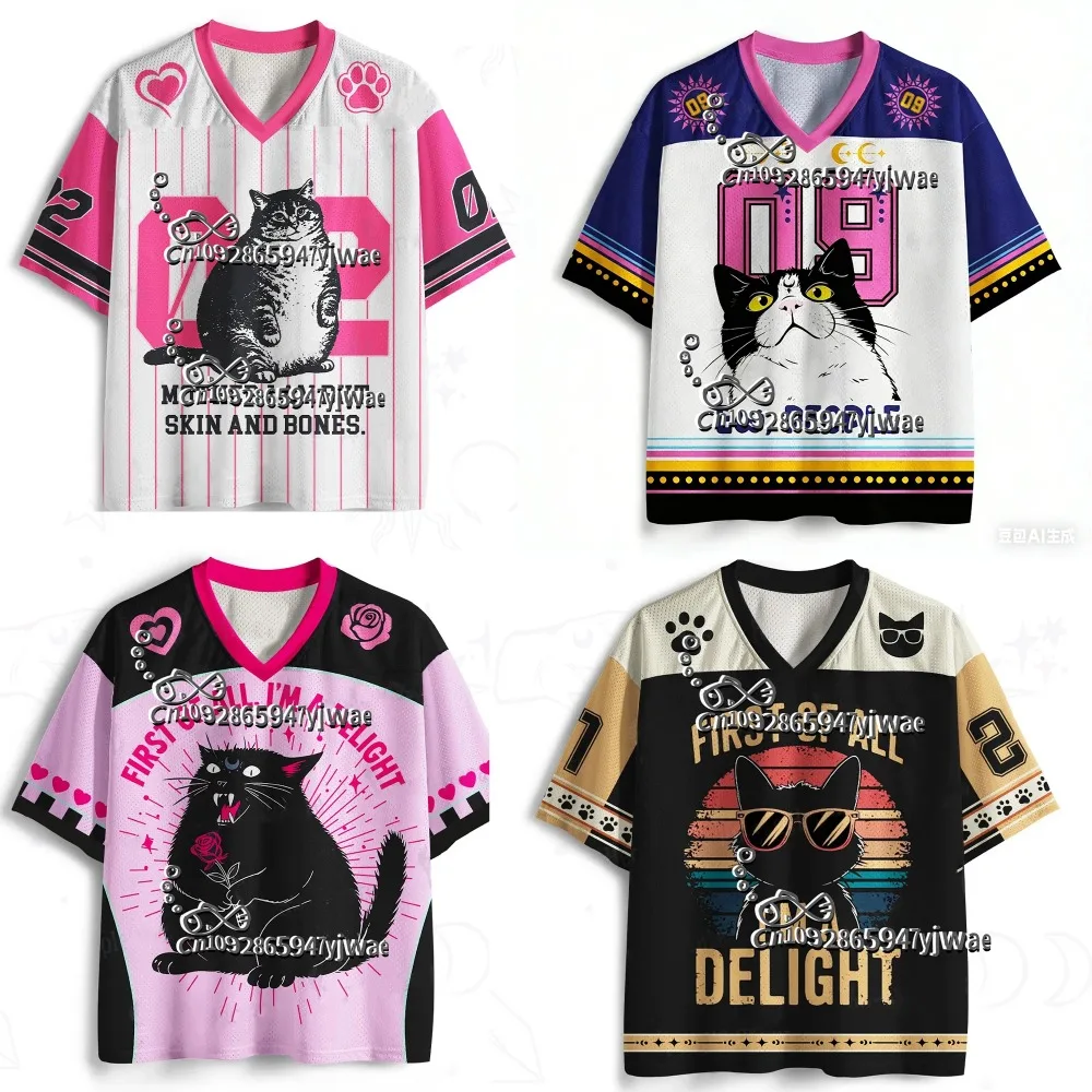 Punk-Stil Lustige Katzen 3D-Druck Sport Schnelltrocknend Atmungsaktiv Herren V-Ausschnitt Übergrößen T-Shirt Outdoor Street Casual Y2K Eltern-Kind-Kleidung – Detail 2