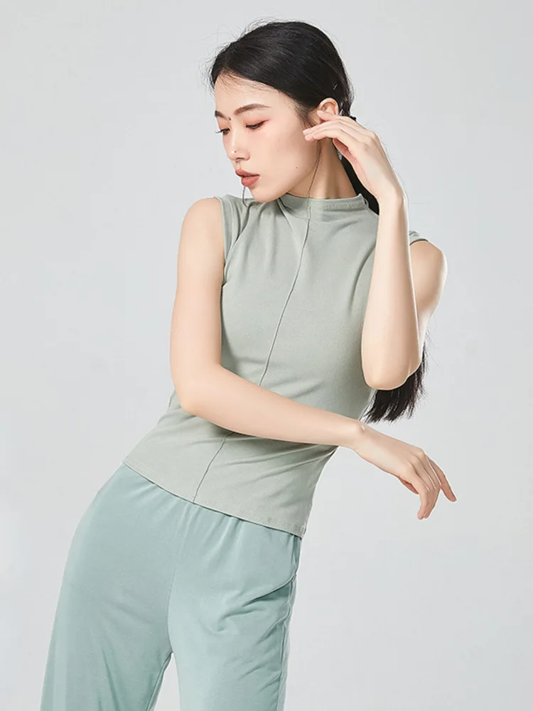 

Сплошная цветная танцевальная рубашка без рукавов для женщин, современная сценическая одежда, танцевальная одежда с высоким воротом, жилет для выступлений, джазовая современная практика