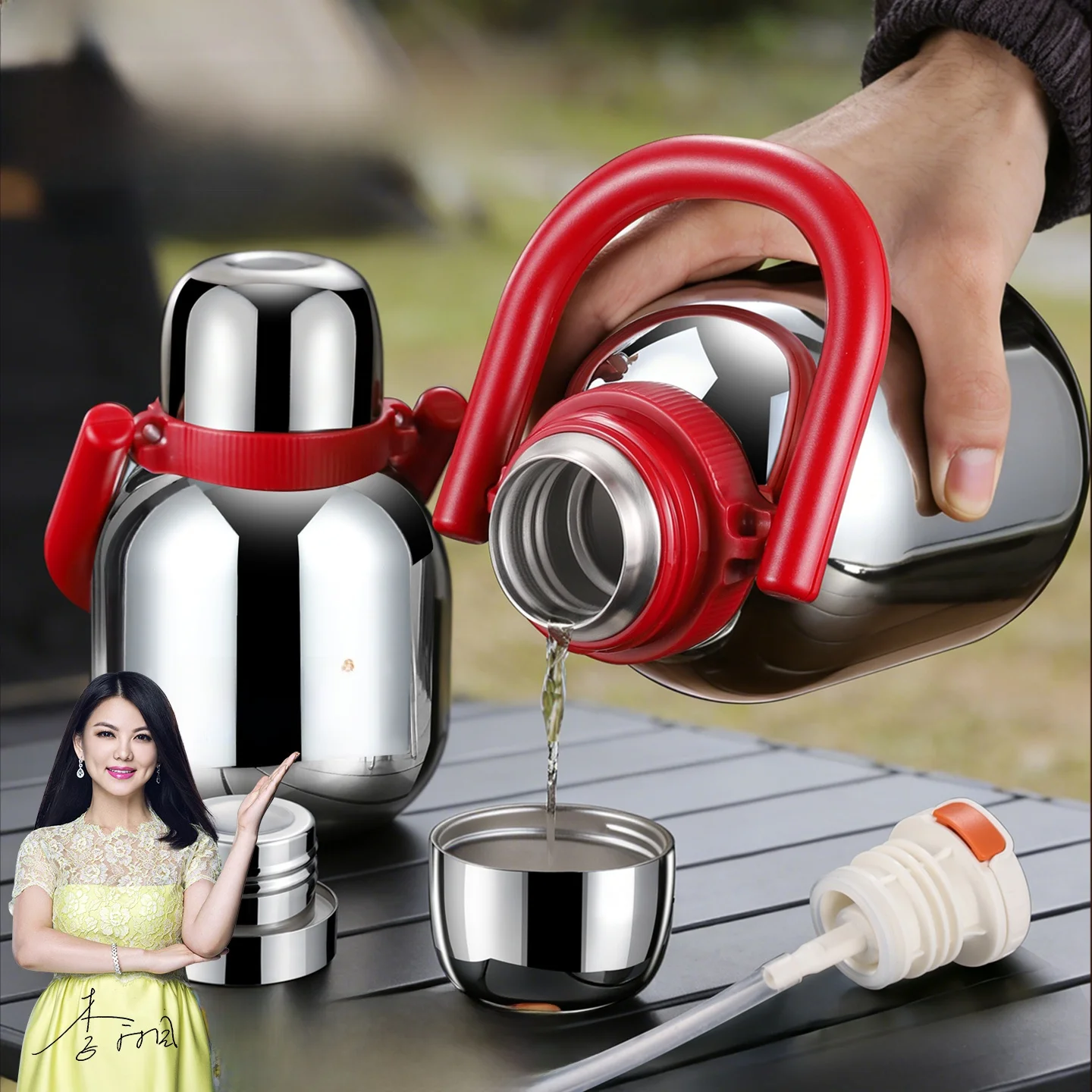 

Double Drink Portable Insulated Water Bottle Large Belly Straw Cup for Girls Children High Aesthetic Value Handheld Pot