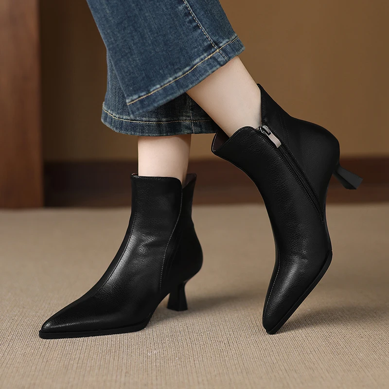 

Women Fleece Lined Thickened Pointed Toe Wool High Heel Soft Sole Boots for Daily Office Party Snow