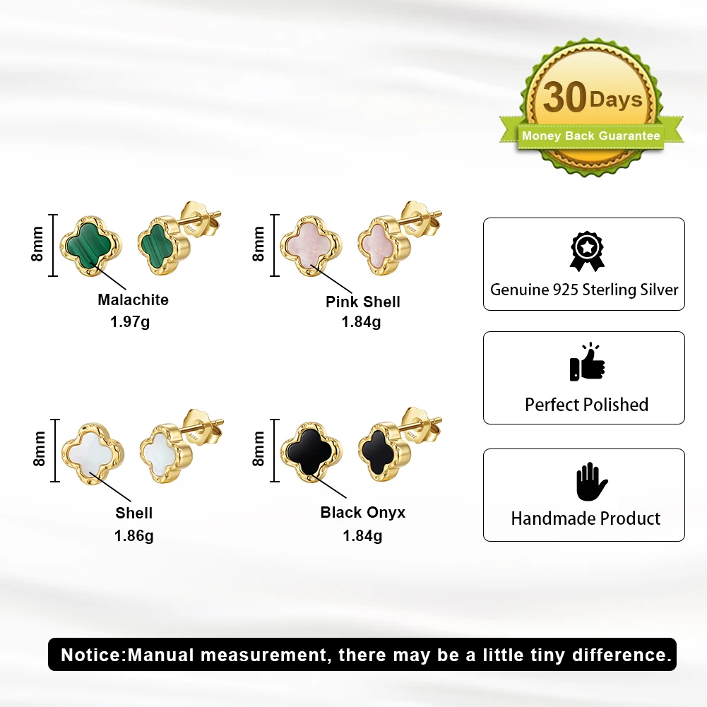 ORSA JEWELS Ohrstecker aus 925er-Sterlingsilber mit natürlichem Onyx-Kleeblatt für Damen, klassischer, exquisiter Ohrstecker, Partyschmuck, GME51 – Detail 4