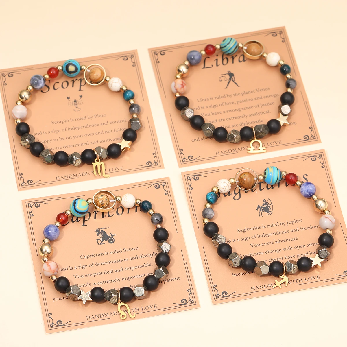 Hot-Selling Planetary Fitness Bracelet with Faceted Hematite Beads Featuring Eight Planets Twelve Zodiac Signs-Direct Wholesale