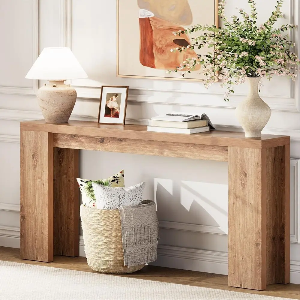 

70.9 Long Wooden Entryway Console Table with Sturdy Base, Ideal for Living Room, Hallway, and Foyer in Brown