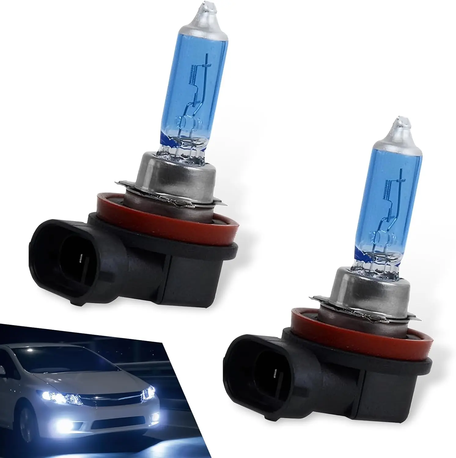 

2 PCS H11 Car Halogen Front Fog Light Bulb, 12V 100W Super Bright Quartz Glass Two-pin Plug and Play High and Low Beam, 360-degr