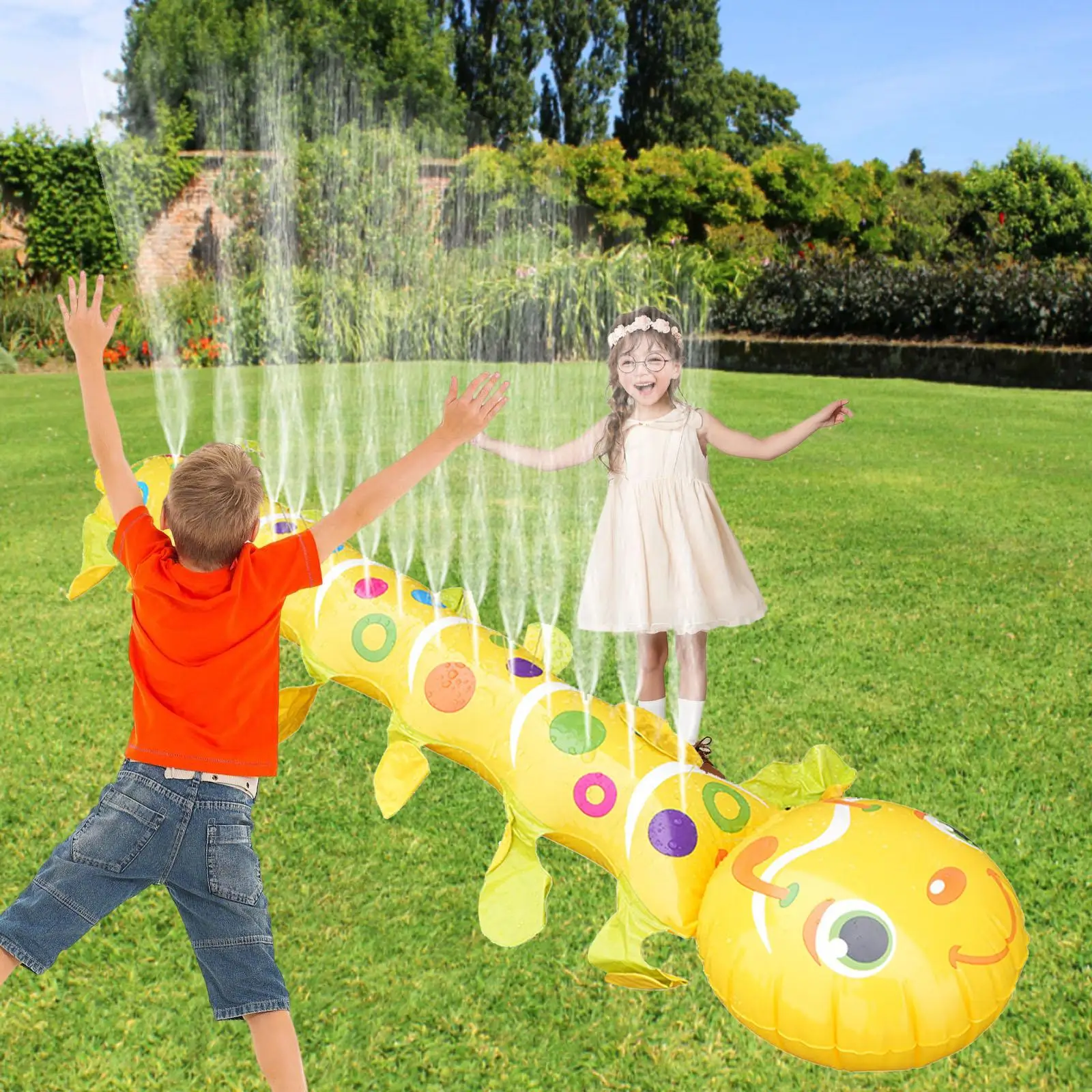 

Water Toy Caterpillar Shaped Backyard Play Children Play Backyard Fountain Play Sprinkler for Beach Summer Backyard Lawn Pets