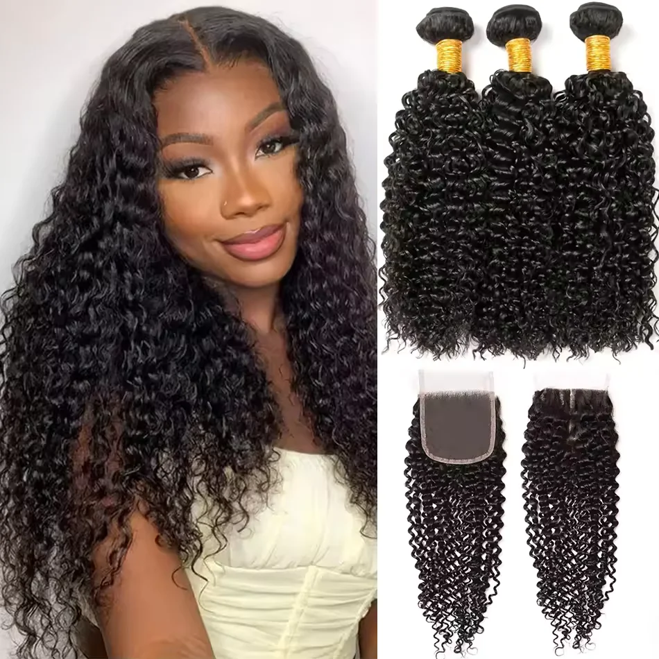 

Монгольские кудрявые волосы Kinky Curly из натурального человеческого волоса, 3 пучка с фронтальной застежкой 4x4, глубокие кудри, набор для наращивания волос с фронтальной застежкой
