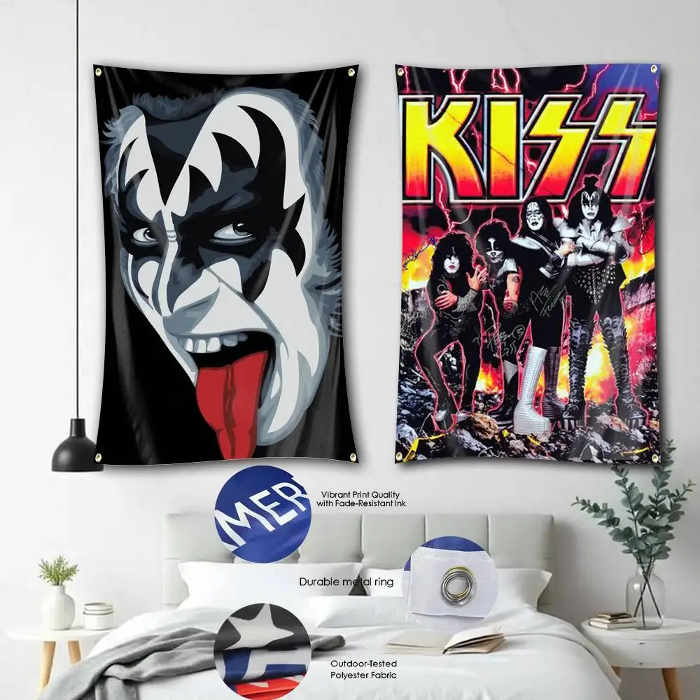Arena Rock BandK-KISS-S Flag Banners Four Hole Flag Polyester Outdoor Decor Room Aesthetic