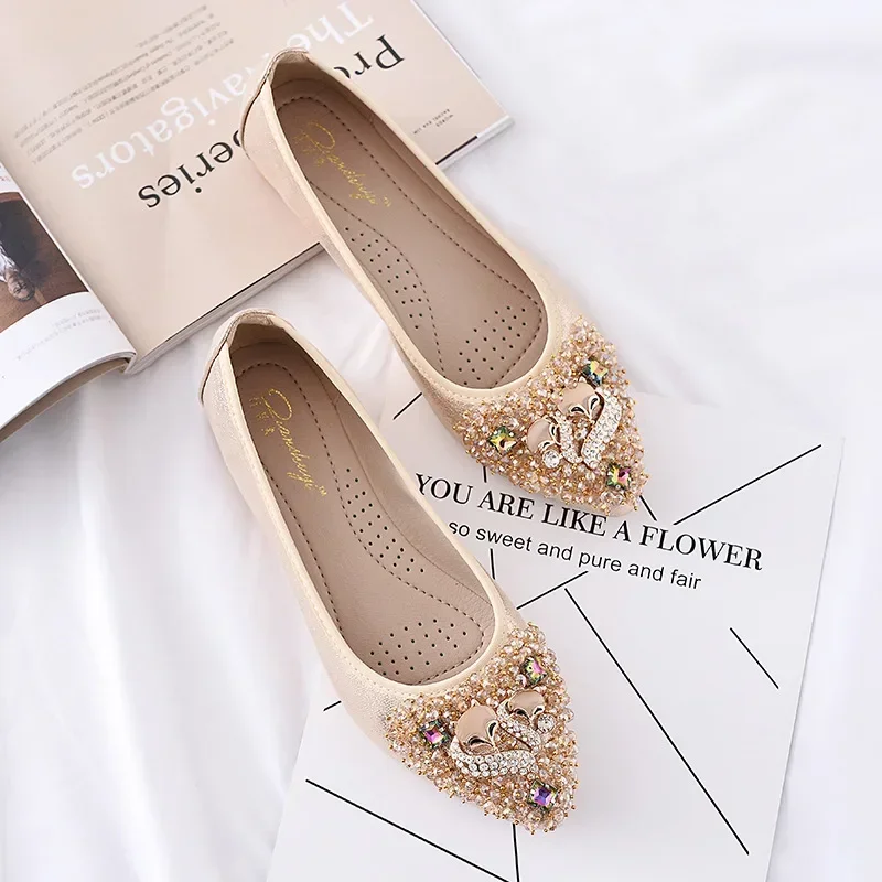 Women Ballet Flats Rhinestone Wedding Ballerina Shoes Foldable Sparkly Comfort Slip on Shoes Loafers plus size 41 42 43 44 45