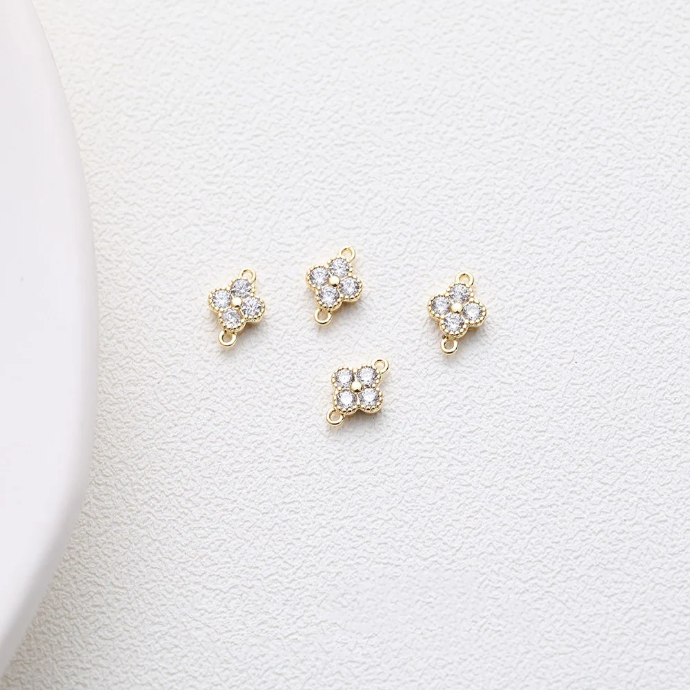 4PCS 14K Gold Plated Delicate Small Zircon Pendant DIY Making Supplies Jewelry Material Accessories