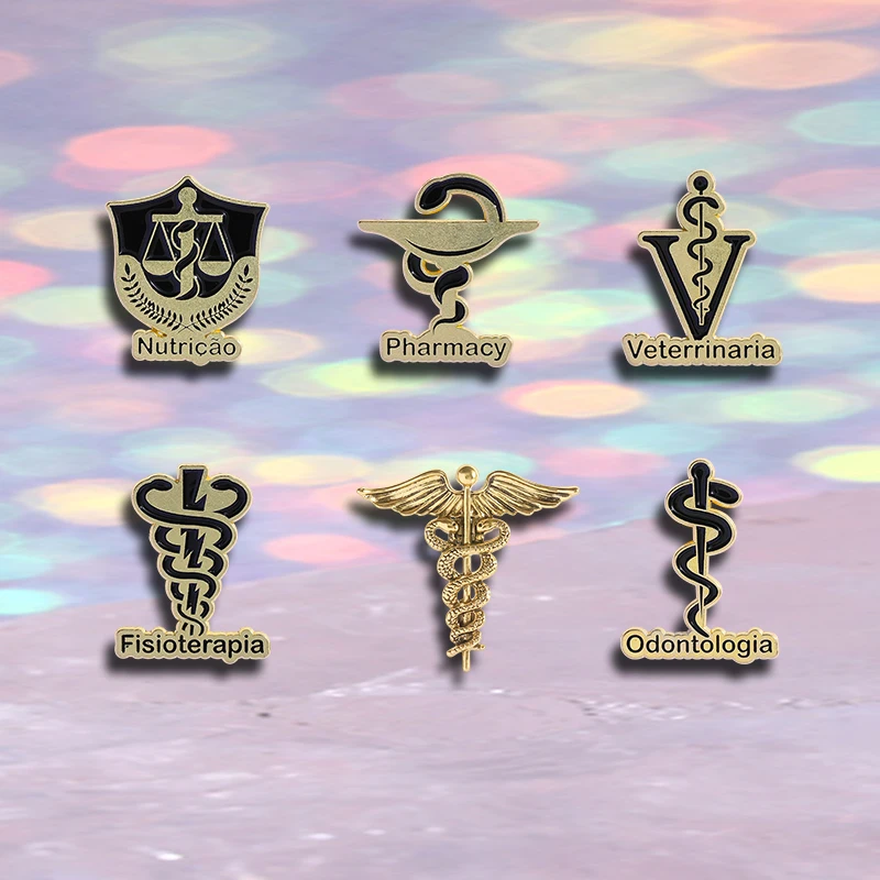 Fisioterapia Pharmacy Odontologia Symbol Caduceus Snake Enamel Pins Custom Medical Badge Bag Lapel Brooch Gift for Doctor Nurse