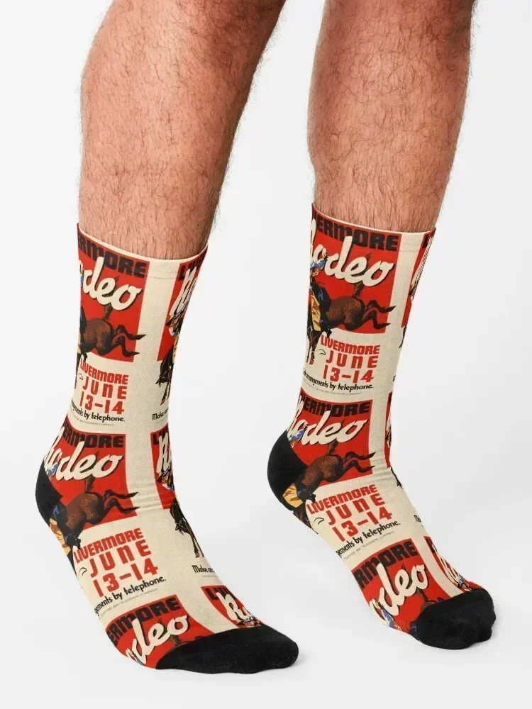 ليفورمور روديو الولايات المتحدة الأمريكية خمر ملصق 1933 الجوارب الجديدة في كرة القدم الطابق الجوارب فتاة الرجال