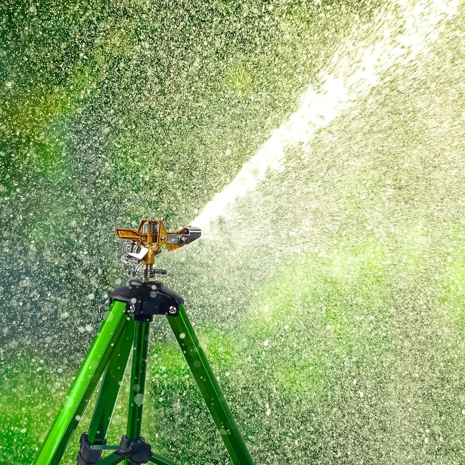 Impact Sprinkler on Tripod Base, 6 Pack Tripod Sprinklers with Brass Head, 360 Degree Large Area Irrigation with Extension