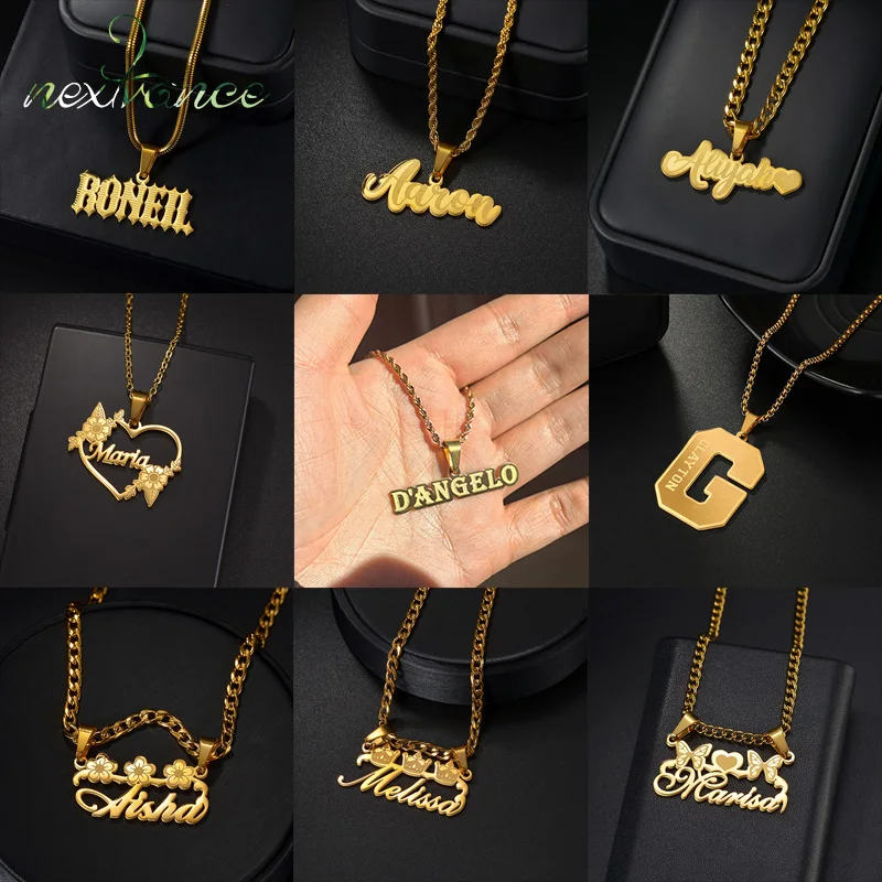 

Nextvance Multiple Styles Customized Name Necklace Engraving Personalized For Women Men Removable Pendant Chokers Jewelry Gifts