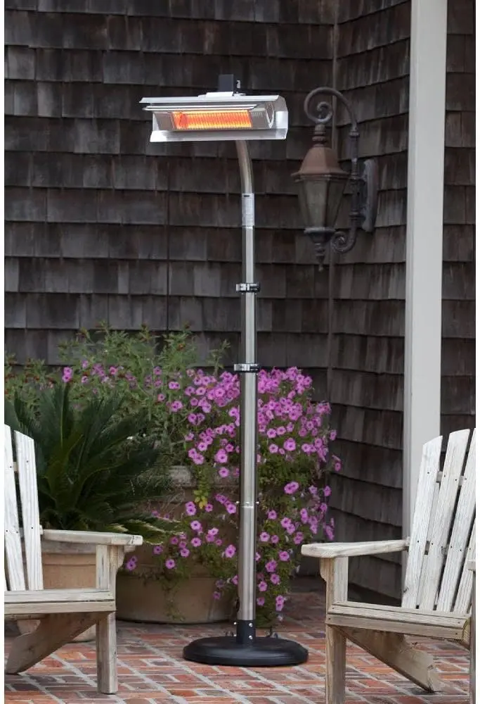 Telescoping Offset Pole Mounted Infrared Patio Heater With Wheels 1500 Watt Indoor Outdoor Powder Coated Steel