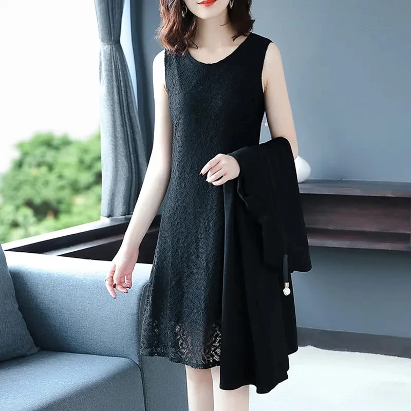 

Mom's Mid length Dress 2023 Spring New Dress Wide Wife Dress Middle aged Women's Fashion Waist Style Two Piece Set A-line Dress