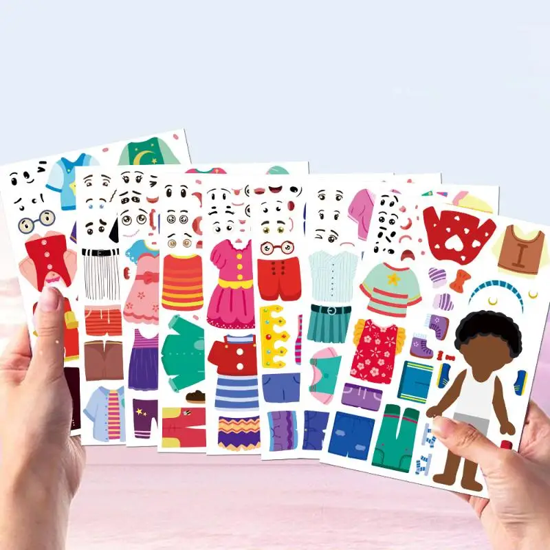 8Pcs Cartoon Dress Up Puzzle Stickers Fun Handbook Character Jigsaw Education Stickers Toys Decoration Sticker