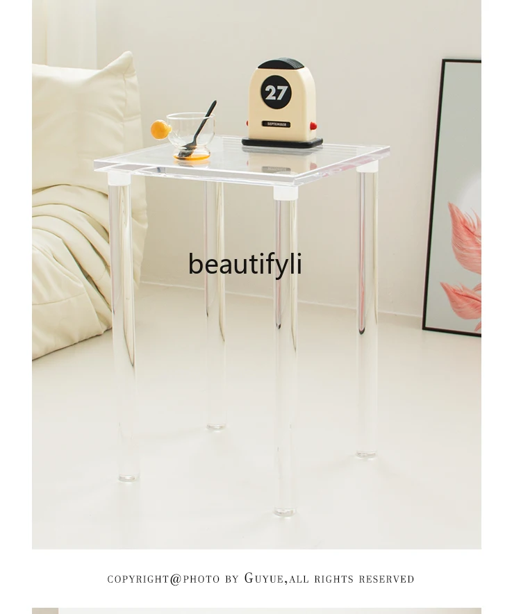 Nordic Transparent Acrylic Square Coffee Table Simple Small Square Table Sofa Side High Transparent Low Table Balcony