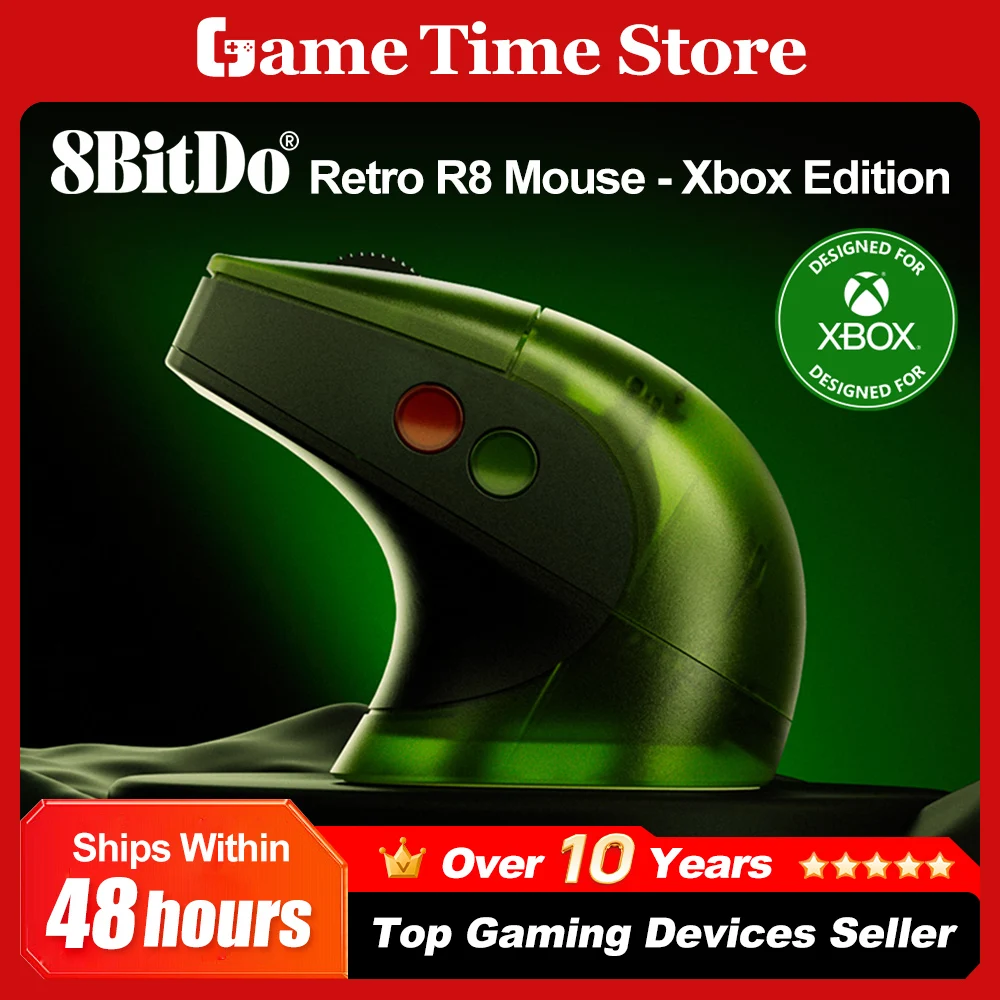 8BitDo Retro R8 Mouse Xbox Edition Bluetooth Game Mouse with PAW 3395 Sensor Wired 8000Hz Polling Rate Include Charging Dock