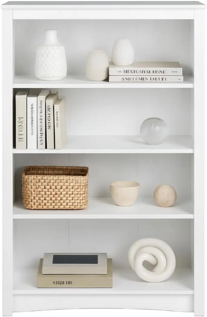 

4-х уровневый белый книжный шкаф Sonoma, 48 футов с 3 регулируемыми полками, современный шкаф для хранения вещей для домашнего офиса, гостиной, спальни