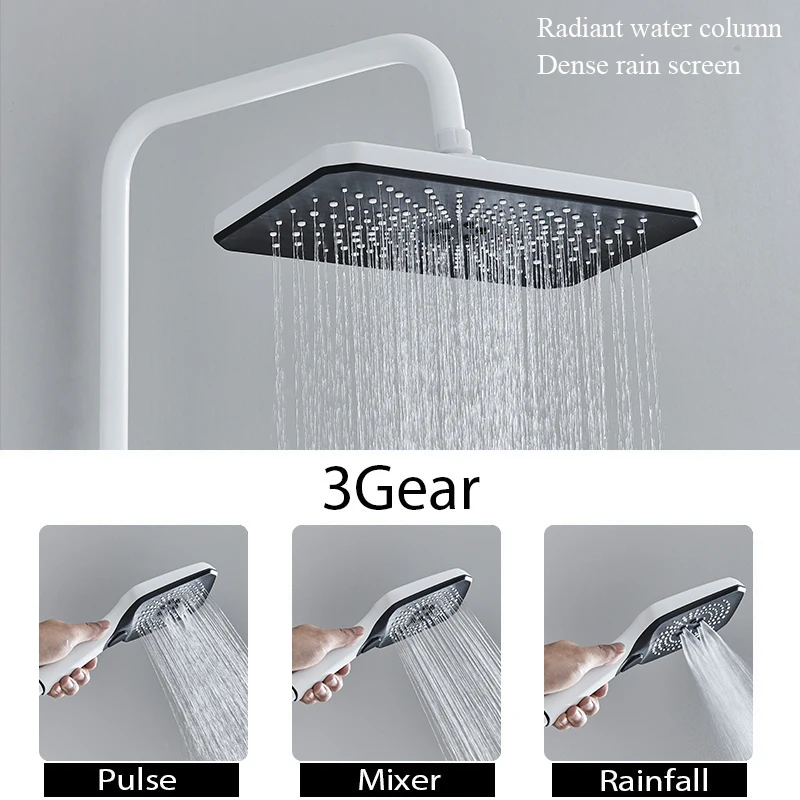White Digital Display Shower System Set LCD Hot And Cold Bathroom Shower Set Faucet System 4 Way Rainfall Bathroom Tap Mixer Tap