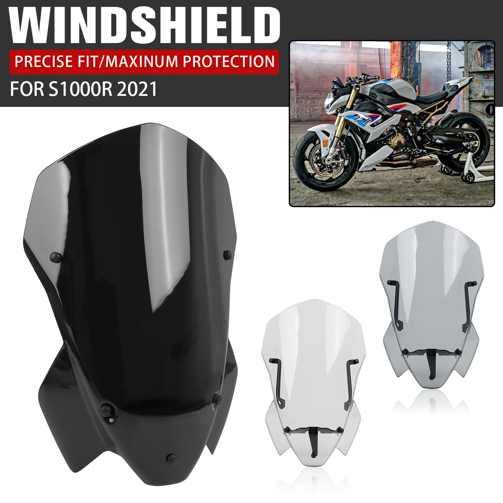 For BMW S1000R S 1000 R 2021-2024 M1000R M1000 R 23-24 Motorcycle Touring Windshield Visor Tall Windscreen Wind Shield Deflector