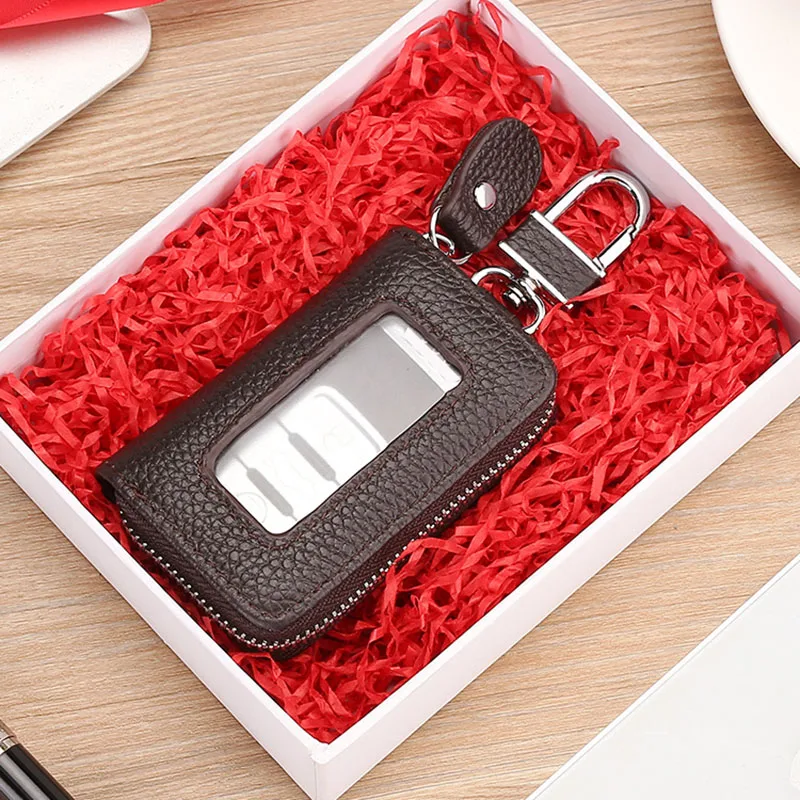 

Унисекс Визуальное зеркало Окно Автомобильный ключ Защитная сумка Кожаный держатель для ключей Мини-автоматический карман для ключей Ретро Брелок Кошелек Сумка на молнии