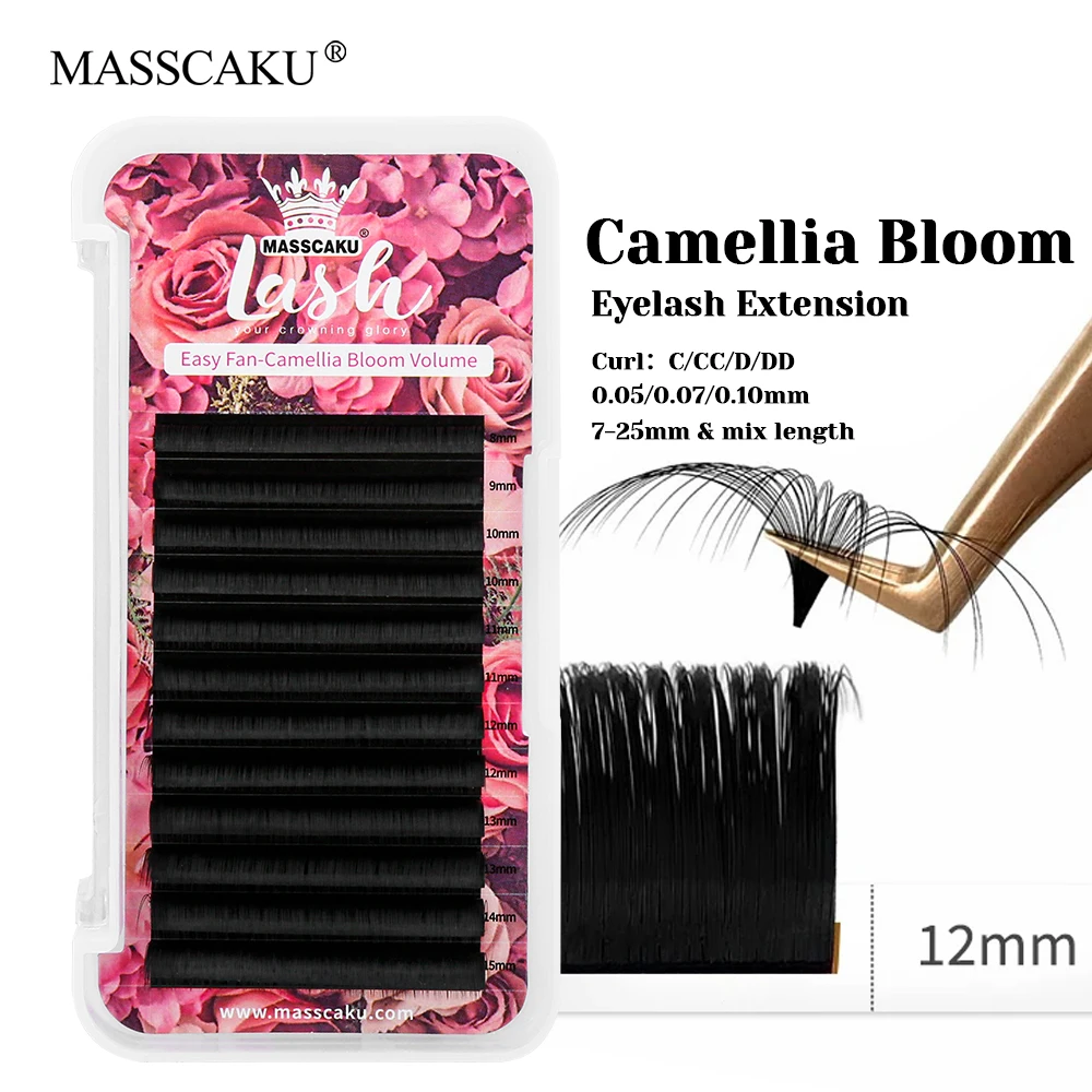 High Quality MASSCAKU Individual Faux Mink One Second Blooming Lash Natural Looks Handmade Easy Fanning Eyelashes Makeup Tools