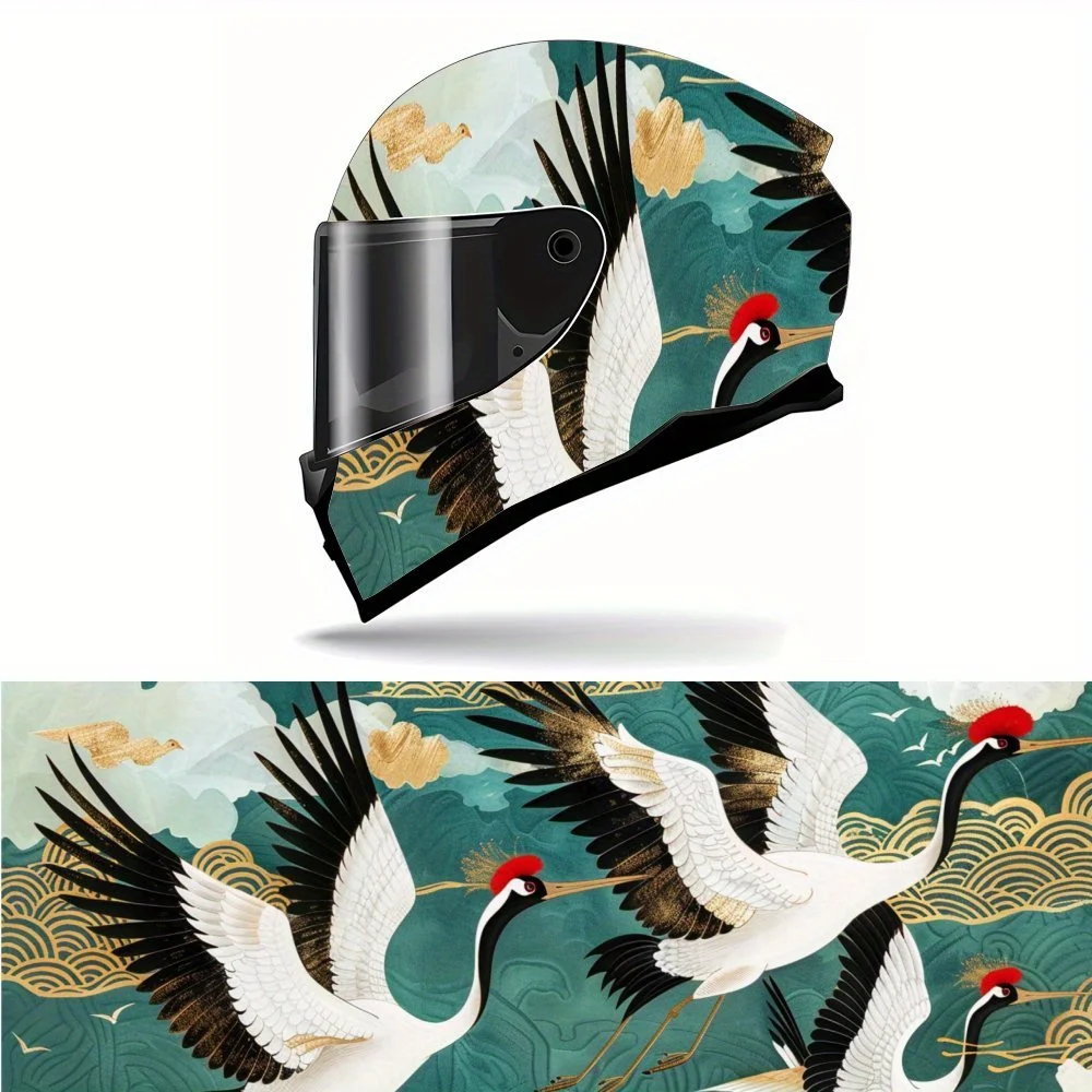 

Dreamy and exquisite red crowned crane motorcycle vinyl wraps helmet decal,self-adhesive waterproof helmet decoration,universal
