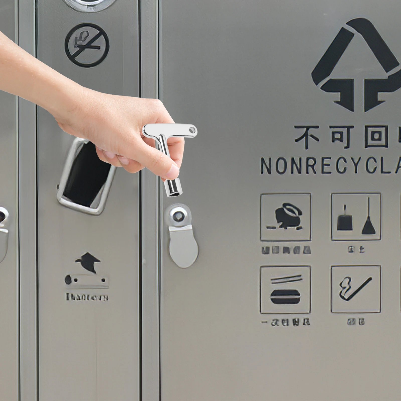 

2 Pcs Triangle Lock Trash Can Key with Alloy Outdoor Locks Socket for Garbage