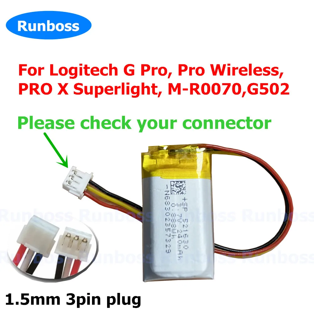 New 240mAh Wireless Mouse Battery 533-000151,AHB521630PJT-04 for Logitech G Pro, Pro Wireless, PRO X Superlight, G502,M-R0070