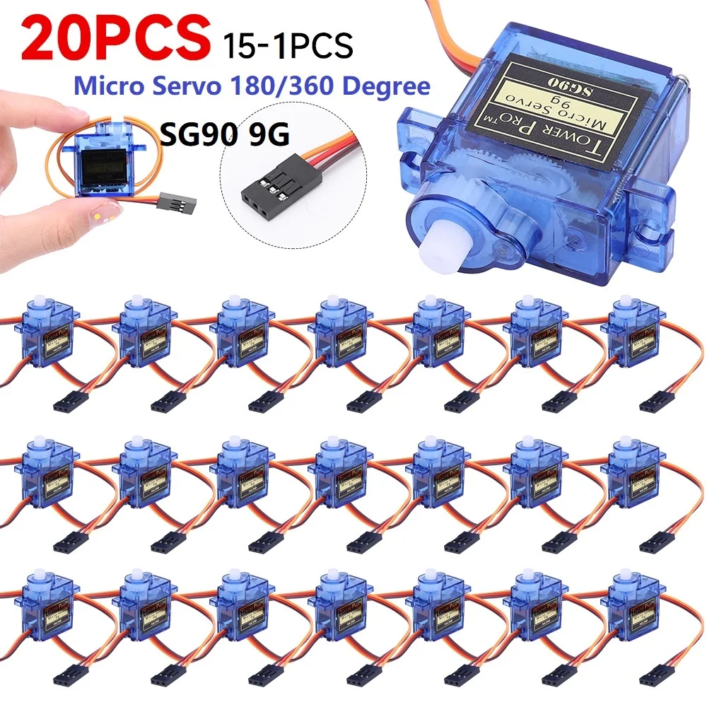 1-20PC SG90 9G Micro Servo Servo Motor 180°/360° for RC Planes Robot Arm Fixed-Wing Servo Motor Controls for Airplane Helicopter