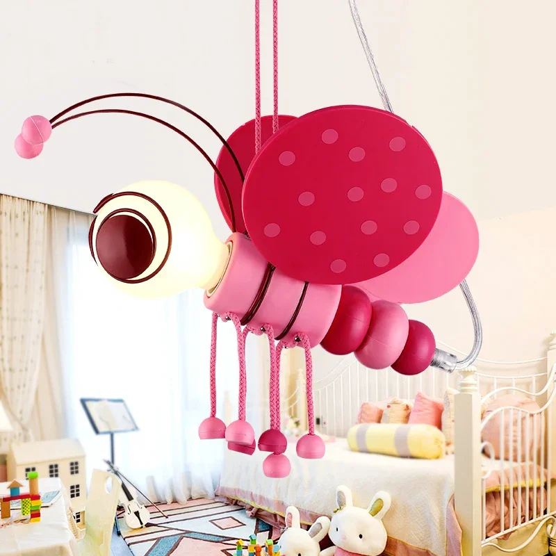 Children Eye Protection Droplight Cute Girl Pink Princess Bedroom Cartoon Bee Pendant Light