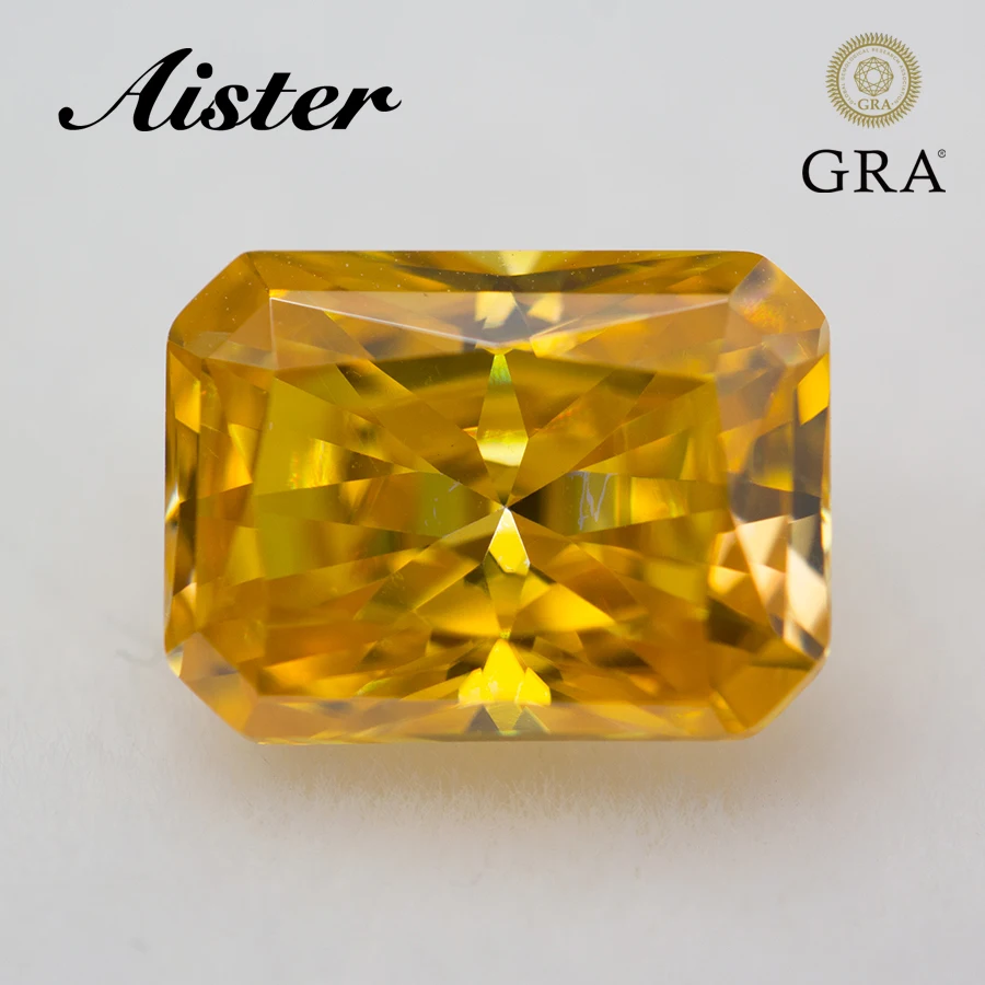 Golden/Champagne/Vivi Yellow Moissanite Stone Radiant Cut VVS1 Lab Diamond Gemstone Passed Diamond Test with GRA Report