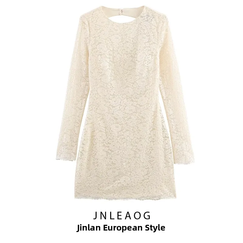 

Новинка! Женское повседневное платье JNLEAOG из полиэстера с длинным рукавом, облегающее, с кружевными вставками, осенняя коллекция.