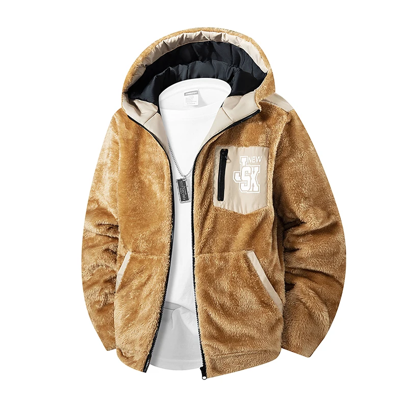 الرجال جديد هوديي بلوزات الشتاء لامب الكشمير سميكة الدافئة بلوزات عادية مقنع سترة موضة منفذها سستة معاطف دافئة