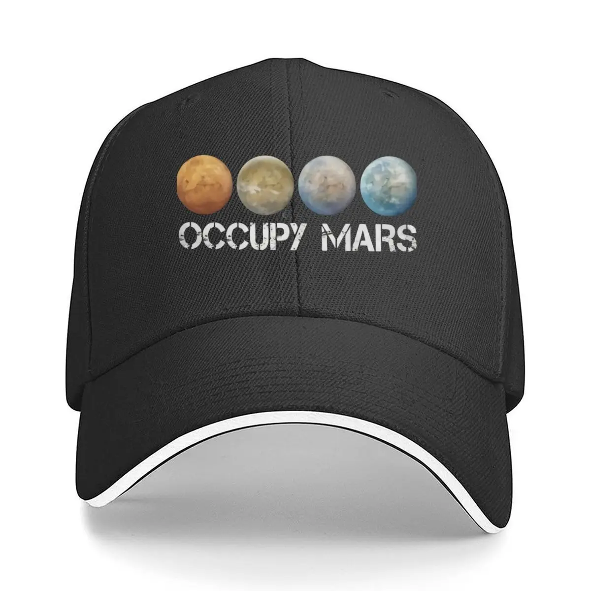 

Бейсбольная кепка-сэндвич с жирным текстом Occupy Mars и космическим художественным принтом