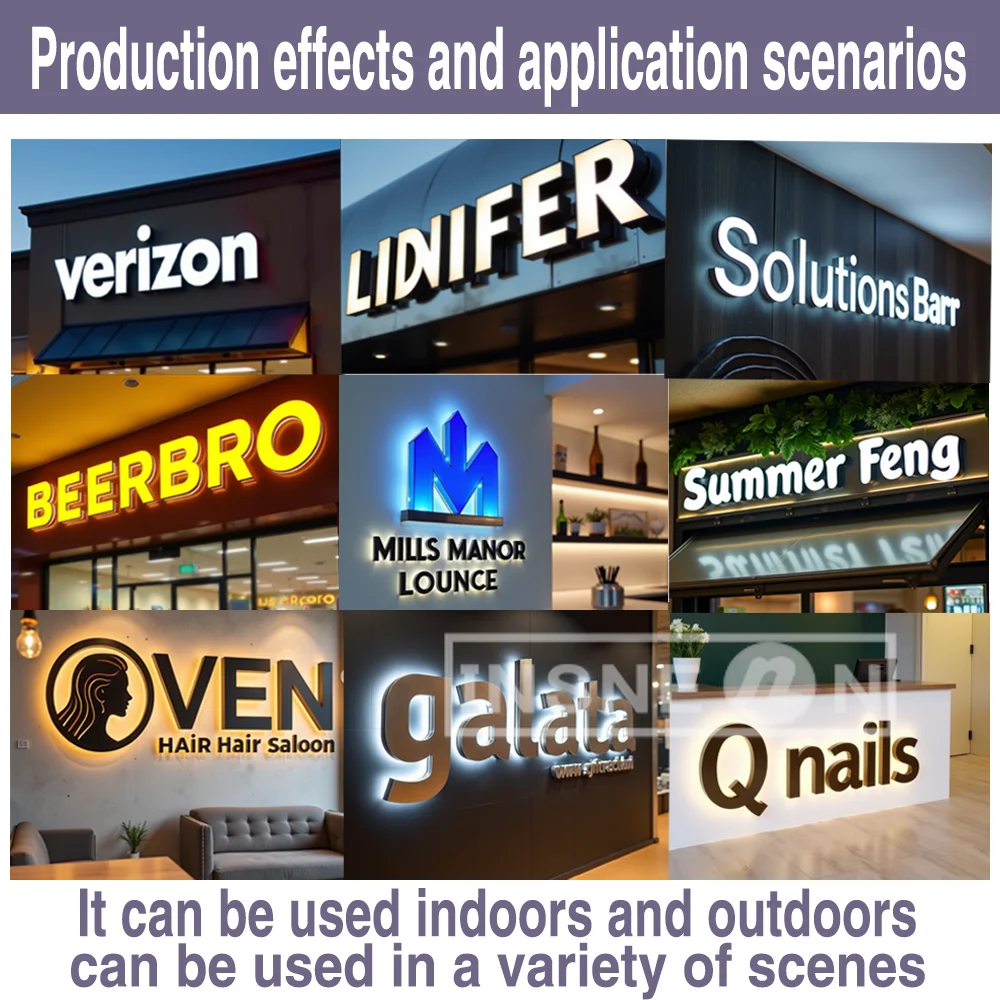 علامات معدنية مخصصة لافتات الأعمال هالة في الهواء الطلق حامل مضاءة شعار الإعلان واجهة المتجر الخلفية لافتة Led صالون #6