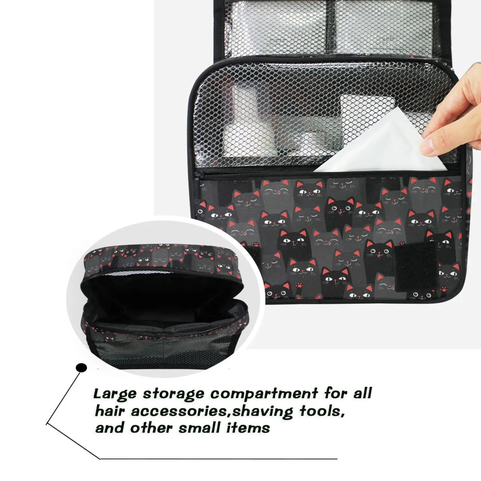 Black And Grey Cats Hanging Toiletry Bag Travel Makeup Case Wash Bag Portable Large capacity Foldable Cosmetics Organiser Bag