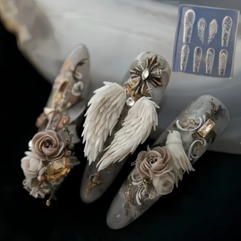 1 Piece of 3D Gypsum Wing and Wing European Relief Nail Silicone Mold | Decoration DIY Tool