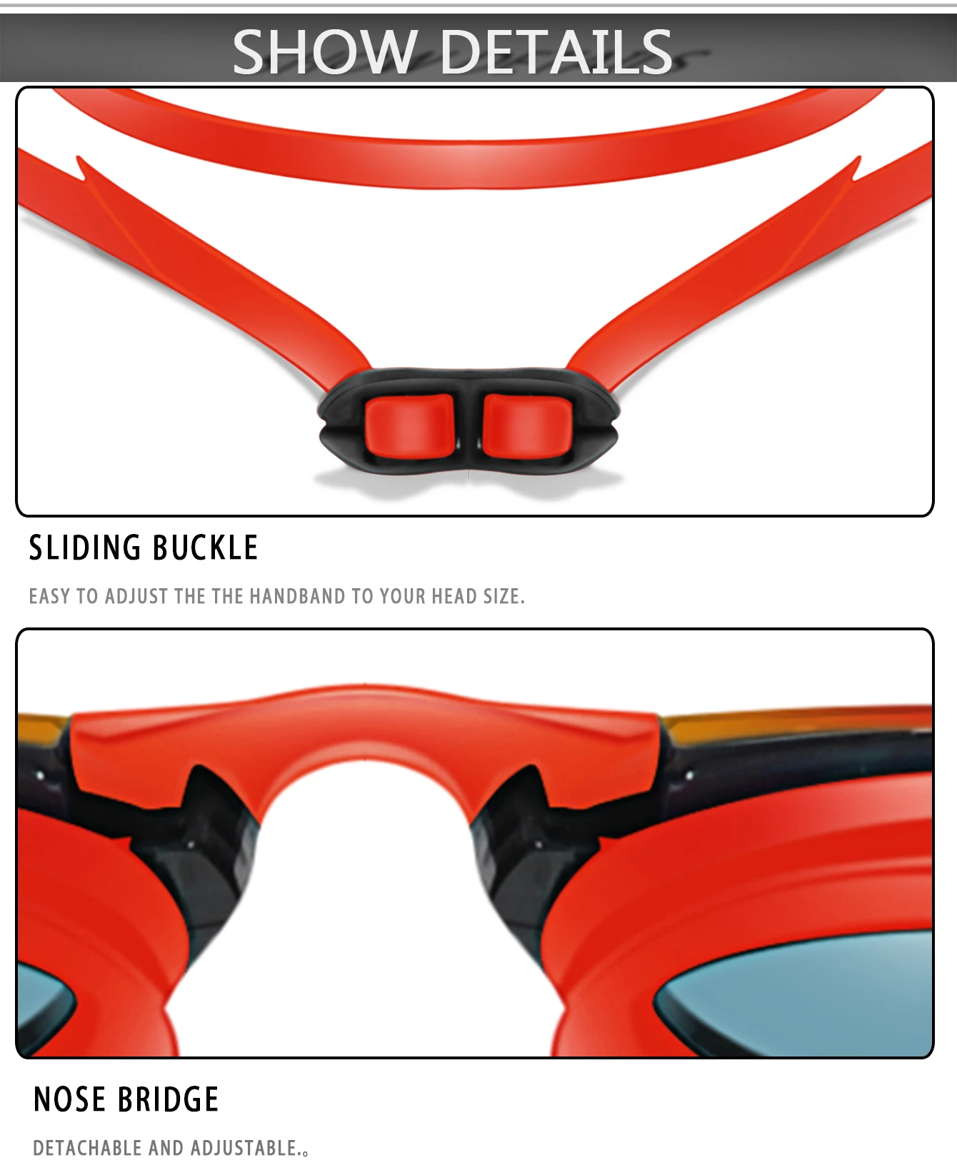 Schwimmbrille, beschlagfrei und klare Sicht, kein Auslaufen, schnell verstellbarer Riemen in verschiedenen Linsenfarben – Detail 16