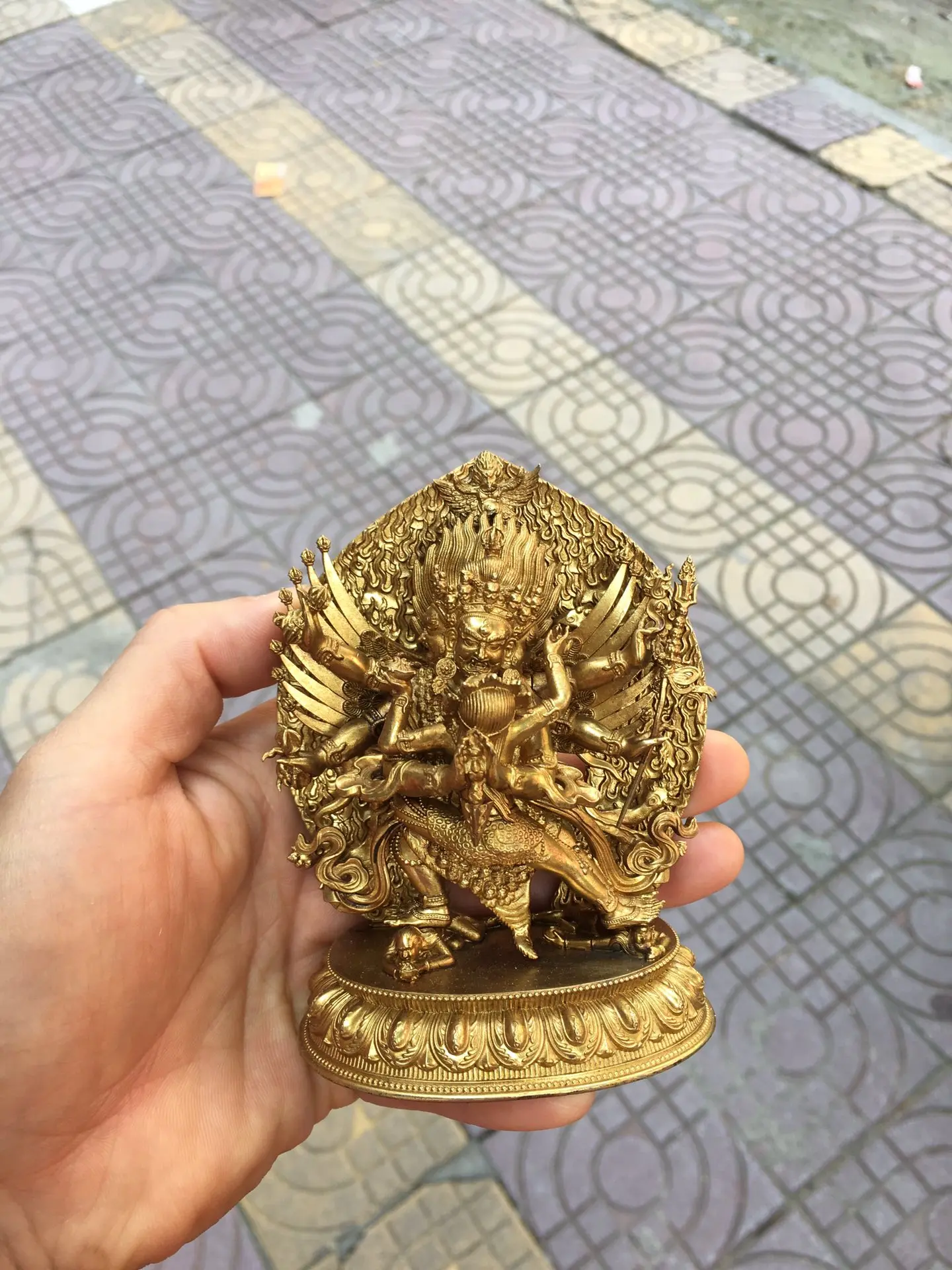 Tibetan Brass Gilt Antique Puba King Kong Happy Buddha Small Backlight Ornament Home Hall Car Supplies 10cm