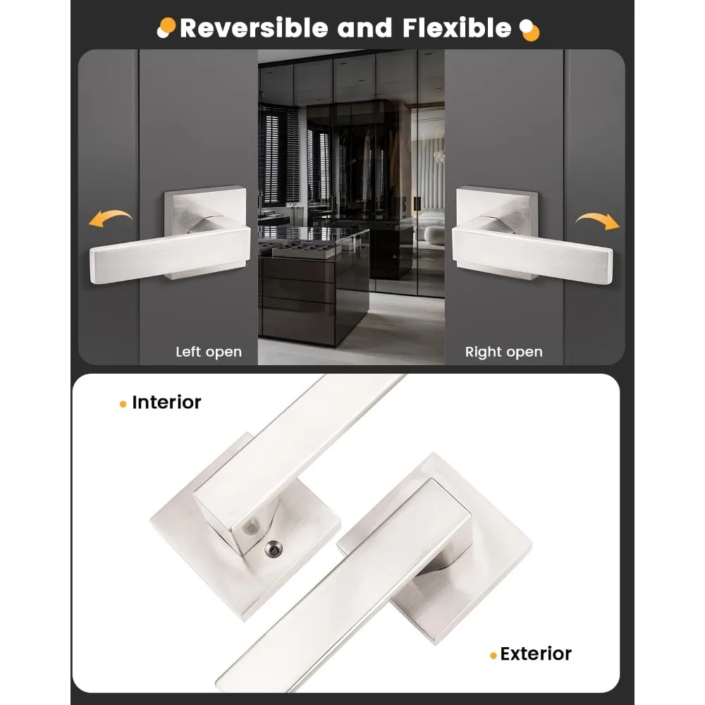 مقابض الأبواب الداخلية المصنوعة من النيكل الساتان مع تصميم رافعة لممر خزانة القاعة، مجموعة من 7 قطع من أقفال الأبواب المربعة #4