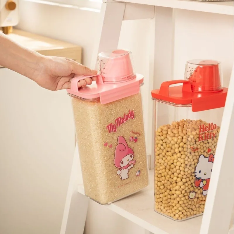 Sanrio New Hello Kitty My Melody Kawaii Anime Cartoon Sealed Jar Kitchen Whole Grains Household Use Rice Bucket Clean Hygiene