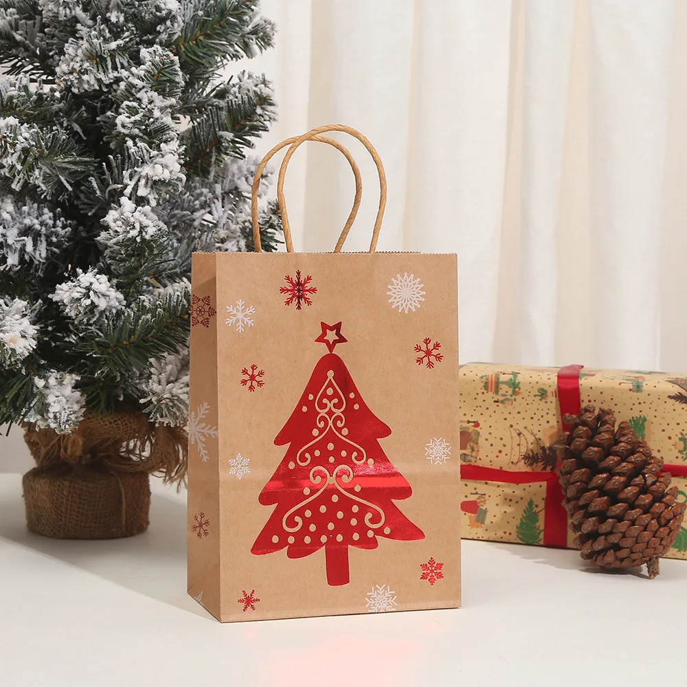 New Kraft Paper Hot Gold Gift Bag Elk Snowflake Christmas Tree Candy Cookie Treat Box Packaging Bag Kids Gifts Storage Pouch Bag