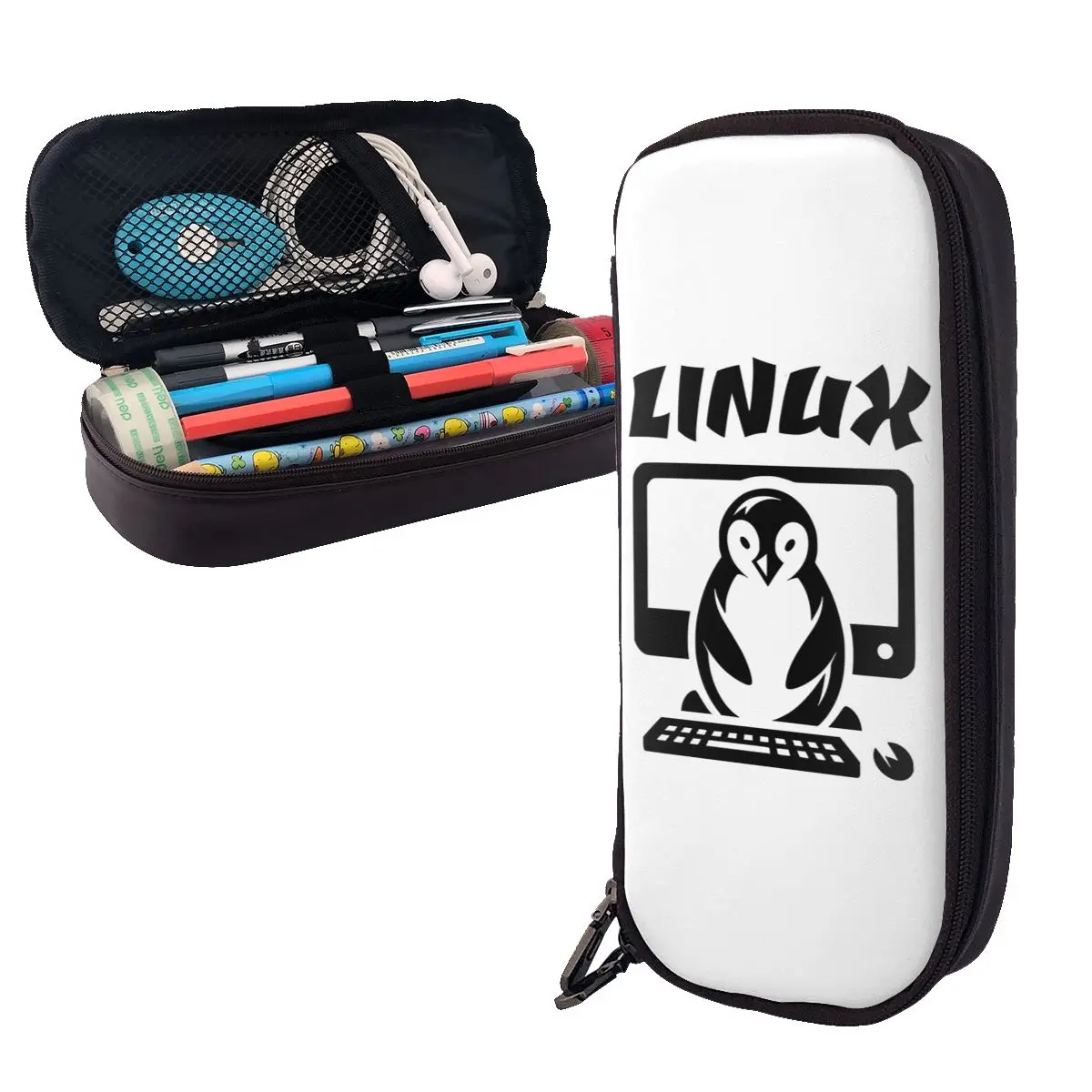 

Linux Penguin Tux Leather Pencil Case Pencil Pouch Storage Stationery Supplies Big Capacity Pen Box Pencil Bag for Kids Gifts