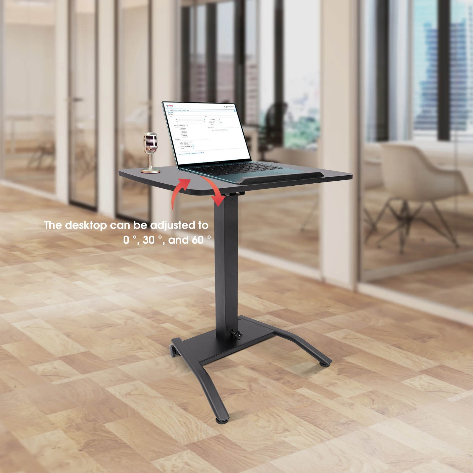 Stand Steady Multifunctional Mobile Podium Desk Pneumatic Height Adjustment Mobile Workstation (28-42.5 inch) Foot Pedal