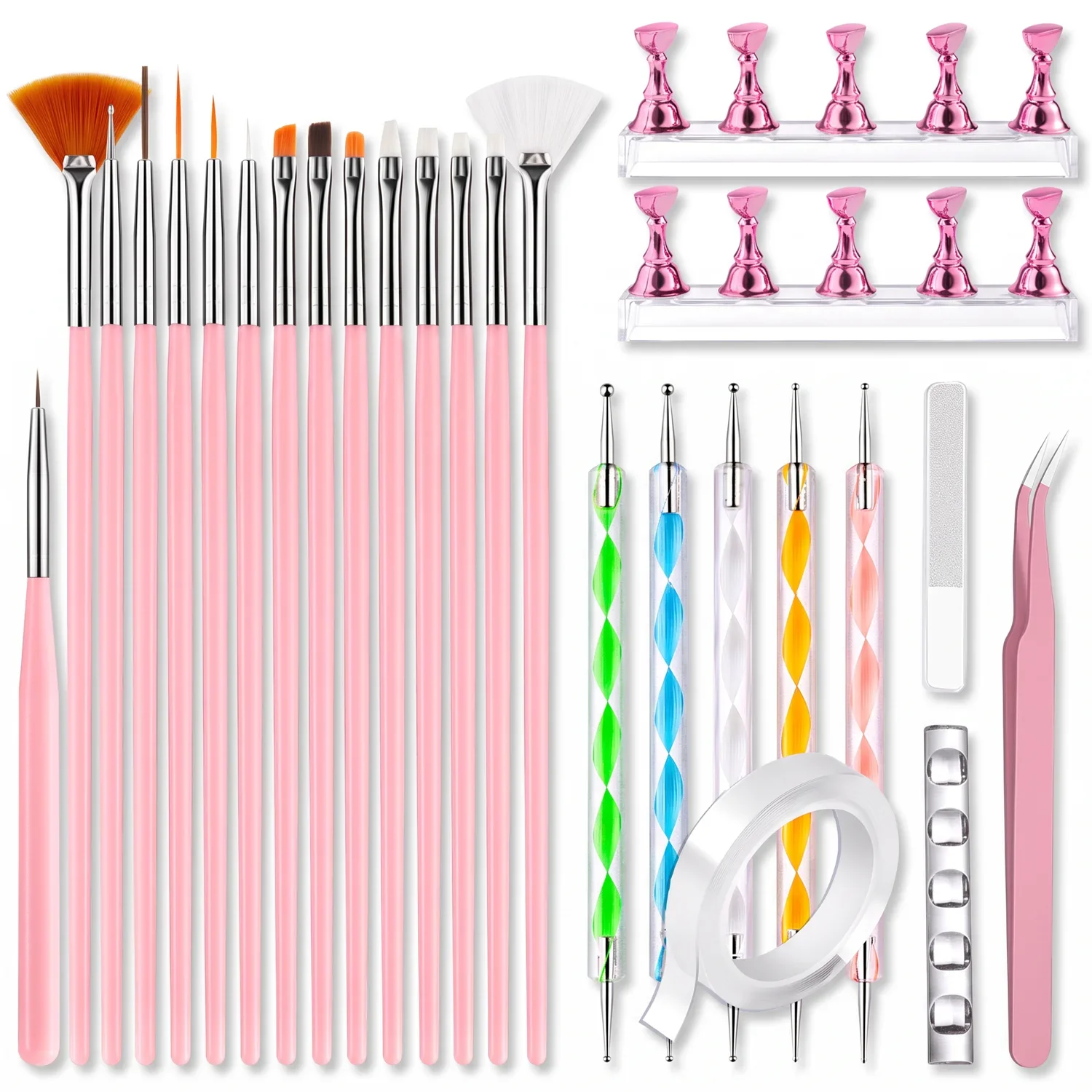 26-teiliges Nail-Art-Starter-Set mit Pinseln, Punktierstift und Magnet-Halter |   Komplettes Maniküre-Werkzeugset für DIY-Nageldesign